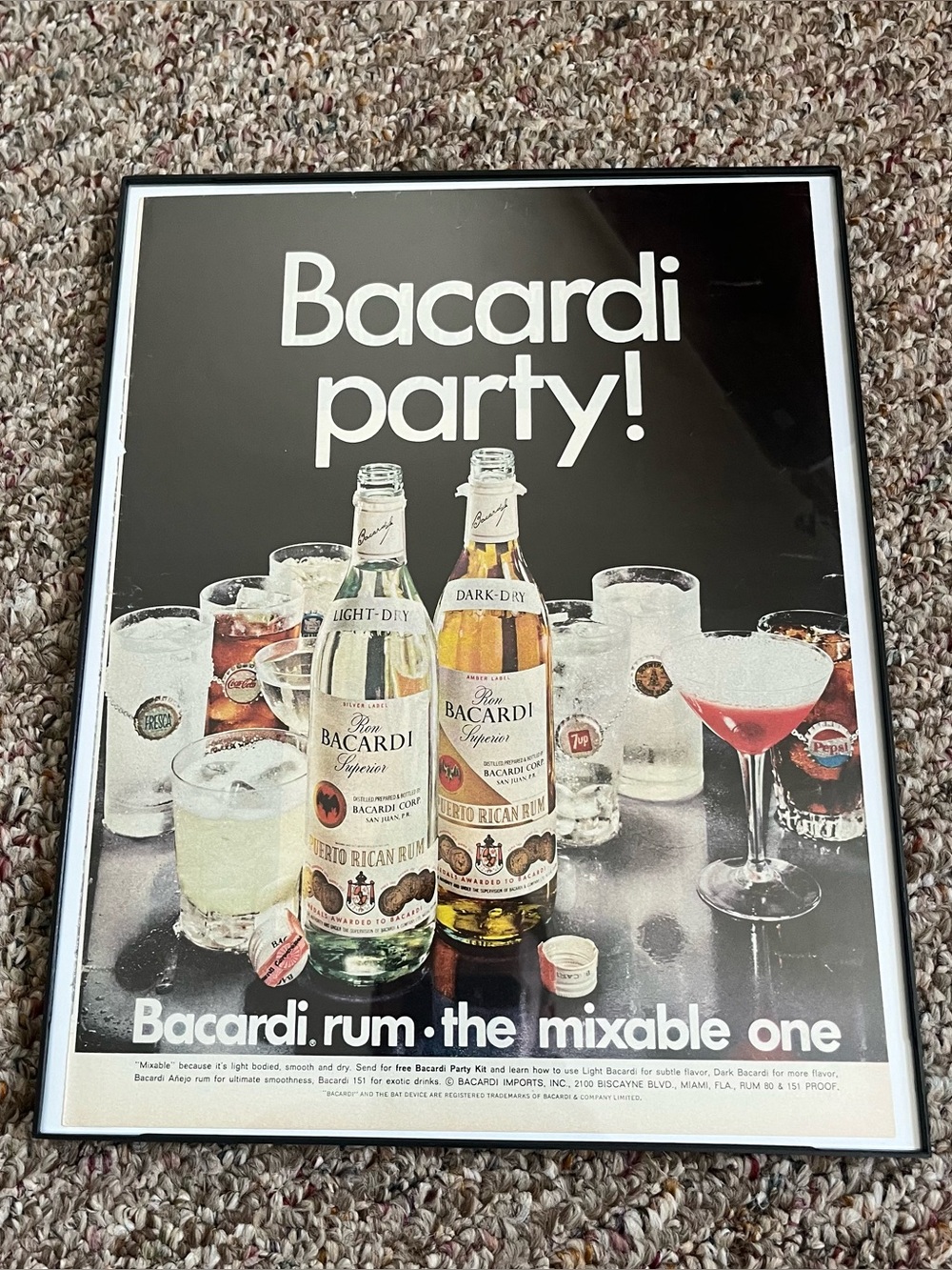 Vintage 1980s Bacardi Party Print Framed Size 11x14